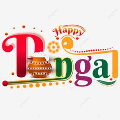 happy pongai greeting card with colorful text and decorative decoration on white background for pongai festival