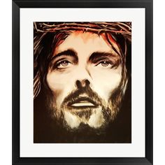 a painting of jesus wearing a crown of thorns with his eyes wide open to the side