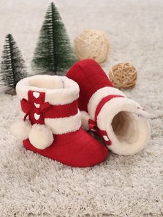 Infant's Cute Pom-Pom Decoration Warm Snow Boots Soft Bottom, 0-1 Years Old, Winter, For Christmas Red     Christmas    Baby Shoes, size features are:Bust: ,Length: ,Sleeve Length: Natal Baby, Newborn Crib, Slipper Pattern, Pom Pom Decorations, Crochet Slipper, Christmas Boots, Crochet Slipper Pattern, Winter Red, Warm Snow Boots