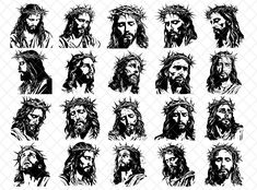 the twelve faces of jesus in black and white