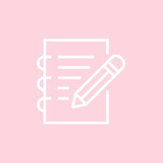 a pink background with a pen and paper