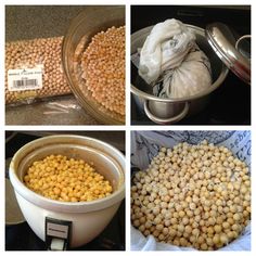 four pictures show different stages of cooking corn