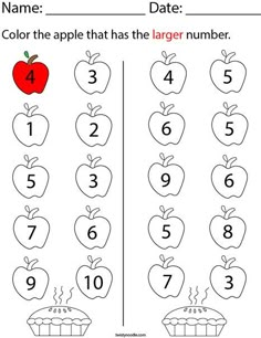 an apple and number line worksheet for kids