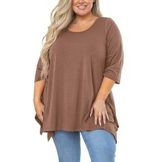 SHOWMALL Plus Size Tunic Top is going to be the newest staple in your wardrobe! It is suitable for everyday wear.The style of this plus size tunic offers a versatile fit that's great in a day for casual entertainment. Material: Plus size casual tunic made of high quality fabric, soft, breathable, lightweight, stretch and comfy to wear in this spring, summer, autumn and winter. No see-through, no shrink, let you show off a grace look. Features: Loose waist 3/4 sleeve plus size shirt for women des Plus Size Shirt, Loose Clothing, Plus Size Fall, Shirts For Leggings, Casual Tunics, Fall Winter Wardrobe, Cocoa Brown, Sleeves Clothing, Loose Outfit