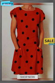 Women's Printed Round Neck Short Temperament Commute Sleeve Adjustable Large Dots Pockets Dress Summer Polka Dot Dress With Pockets, Polka Dot Short Sleeve Dress With Pockets, Casual Polka Dot Dress With Pockets, Polka Dot Dress With Pockets And Short Sleeves, Pocket Dress, Women's Fashion Dresses, Round Neck, Fashion Dresses, Shop Now