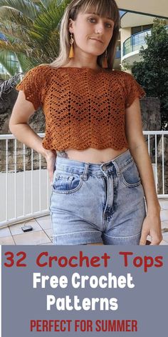 This roundup of 32 free crochet top patterns has something for everyone. It includes simple halter, crop and short sleeve tops which are perfect for summer. Crochet Tops Short Sleeves, Free Crochet Garment Patterns, Crochet Shirt Easy, Crochet Top Easy Free Pattern, Easy Crochet Shirt Patterns Free, Crochet Spring Tops Free Pattern, Crochet Charts Free Pattern, Free Crochet Crop Top Pattern, Crochet Summer Tops Free Patterns Easy