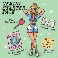 a drawing of a girl with her hands on her head and the words gern starter pack written below