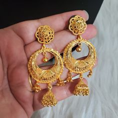 Brand New. 22k Gold Plated Bollywood Indian Pakistani Earrings. Bundle Discount Avaiable. Great Quality Ships Next Business Day Luxury 22k Gold Bollywood Danglers, Jhale Gold Design, Gold Jhumkas For Anniversary, Gold Chandbali Plug Earrings For Celebration, Gold Jhumkas With Latkans For Anniversary, Gold Jhumkas For Celebration, Gold Chandbalis For Anniversary, Gold Drop Earrings Jhumkas As A Gift, Gold Chandbalis With Latkans For Gift