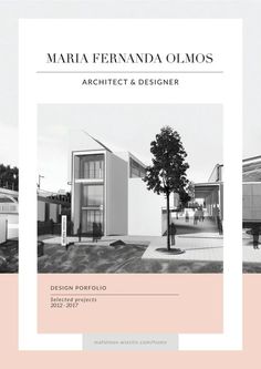 the front cover of an architectural brochure with black and white images on it