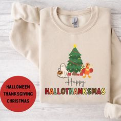 Perfect witty sweater for all the holidays coming up! Halloween, Thanksgiving & Christmas all in one cozy sweatshirt! Throw on this high-quality heavy blend crewneck sweatshirt of pure comfort and warmth! Made from polyester and cotton. No itchy side seams! Add Customize Year Option! 4 Colors Vintage Soft Sweatshirt Gift Message Available MORE HALLOWEEN ITEMS HERE ---> https://www.etsy.com/shop/PureSakusei?ref=dashboard-header&section_id=48645405 MORE THANKSGIVING ITEMS HERE ---> https://www.ets Holiday Graphic Print Sweater For Fall, Crew Neck Sweater For Fall - Great As Gift, Fall Graphic Print Sweater Gift, Crew Neck Sweater As Fall Gift, Fall Graphic Print Sweater As A Gift, Ugly Xmas Sweater, Retro Sweater, Xmas Sweater, Vintage Soft