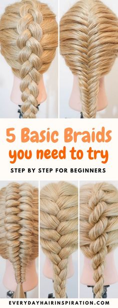 Easy basic braids for beginners! This quick video tutorial includes how to dutch braid, french braid, french fishtail braid, and more! Basic Braids, Braids For Beginners, Cabello Afro Natural, Braiding Your Own Hair, Girl Hair Dos, Everyday Hair, Beautiful Braided Hair, Fishtail Braid, Peinados Fáciles Para Cabello Corto