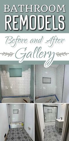 bathroom remodeling before and after with black and white floor tiles in the shower