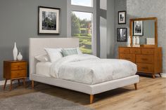 IDEAZ Light Grey Platform Bed Light Grey  1353APB Tan Bed Frame, Tan Bed, King Upholstered Platform Bed, California King Platform Bed, Simple Headboard, High Headboard, King Platform Bed, Solid Wood Platform Bed, Queen Platform Bed