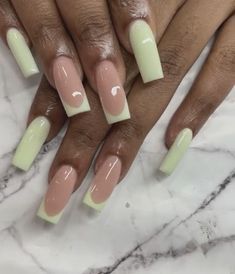 Green nails , french tip ,short nails , long nails Green Nails Summer 2024, Cute Simple Nails Green, French Tip And Solid Nails Combo, French And Solid Nails, Simple Long Square Nails, French Tip And Solid Nails, Sage French Tip Nails, Green And White French Tip Nails, Plain Green Nails