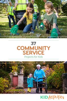 children are playing in the park with their parents and grandmothers who are helping them