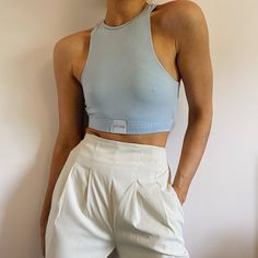 Baby Pastel Blue High Neck Crop Top Brand New With Original Tags. Features A Light Pastel Baby Blue Color, Lightweight Material, Racerback High Neck Design, And Cropped Waistband Pit To Pit 13.5" Length 14" 4253 Blue Tops With Built-in Bra For Everyday, Blue Racerback Crop Top With Built-in Bra, Everyday Blue Tops With Built-in Bra, Everyday Blue Top With Built-in Bra, Light Blue Fitted Seamless Crop Top, Fitted Seamless Light Blue Crop Top, Fitted Light Blue Seamless Crop Top, Chic Blue Seamless Tank Top, Light Blue Sleeveless Seamless Crop Top