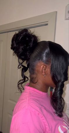 Messy Bun With Side Bang, Silk Press High Ponytail, Ponytail With Curly Bang, Bang With Ponytail Black Women, Barbie Ponytail With Bangs, Curly Ponytail With Bangs, Weave Ponytails With Bangs, Hairstyles List, Long Hair Do