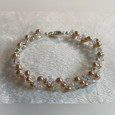 Exquisite Swarovski Crystals & Freshwater Pearls Threaded Bracelet. 4mm Clear Round Swarovski Crystal & 4mm Pink Freshwater Pearls Beautifully Handcrafted, Every Piece Of Jewelry Is Unique. Threaded Bracelet, Thread Bracelets, Jewelry Brand, Beaded Jewelry Diy, Jewelry Diy, Jewelry Branding, Cream White, Womens Jewelry Bracelets, Swarovski Crystal