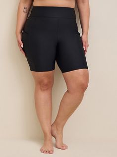 FIT Model is 5'10” wearing size 1. . High rise. 9” inseam. . MATERIALS + CARE Nylon blend knit fabric. . 82% nylon, 18% spandex. . Machine wash cold. Dry flat. Imported. DETAILS Front pockets. UPF protection: 30+. The best plus size women's Swim Biker Short With Pockets in fanfare made of nylonspan. Fitted Biker Shorts With Moisture-wicking, 5-inch Inseam, Fitted Biker Shorts With Pockets For Sports, Stretch Activewear With Pockets, Mid-thigh Length, Stretch Mid-thigh Activewear With Pockets, Fitted Yoga Biker Shorts With Pockets, Fitted Biker Shorts With Pockets For Yoga, Fitted Short Length Activewear With Pockets, Fitted Yoga Shorts With 5-inch Inseam, Compression Biker Shorts With Pockets