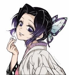 Shinobu Hair Down, Shinobu Gaiden, Shinobu Hair, Shinobu Drawing, Shinobu Kochou Icons, Shinobu Art, Shinobu Demon Slayer, Kny Shinobu