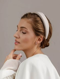 Basic Pearl Ivory Headband – ELENA HONCH Bridal Satin Headband, Drop Veil With Headband, Bridal Padded Headband, White Bridal Headband, Head Band Updo, Bridal Bun With Headband, White Headband Wedding, Low Bun Wedding Hair With Headband, Updo With Headband Wedding