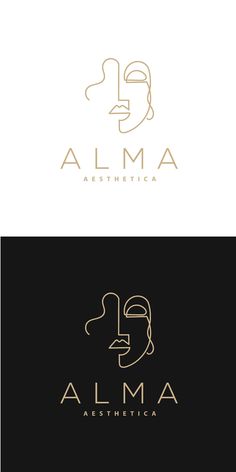 the logo for an aesthetic cosmetics brand is shown in three different colors and font styles