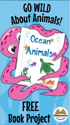 an ocean animal book with the title go wild about animals, written in blue and pink