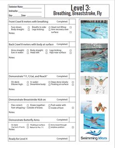 a swimming lesson sheet with instructions on how to use it