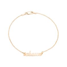 Ready to be adored, this Personalized name bracelet pairs well with any of your casual looks. Crafted in warm 10K gold, the design is centered with a single name - up to 10 characters in length - spelled out in a dainty lowercase script-style font. Sure to be a constant choice, this charming 7.0-inch link chain bracelet is polished to a bright shine and secures with a lobster claw clasp. Custom Name 14k Gold Dainty Bracelet, Custom Name 14k Yellow Gold Bracelet, Classic 14k Gold Custom Name Bracelet, Dainty 14k Gold Custom Name Bracelet, Dainty Yellow Gold Bracelet With Custom Name, Custom Name Yellow Gold Bracelet 14k, Classic Yellow Gold Custom Name Bracelet, 14k Gold Name Bracelets For Everyday, Classic Yellow Gold Bracelet With Custom Name