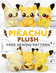 the pokemon plush sewing pattern is shown with instructions for how to sew it and how to use it