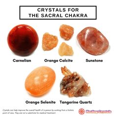 Crystal Suggestions and our team's top picks for the Sacral Chakra! Crystal Healing Room, Sacral Chakra Healing, 2nd Chakra, Tangerine Quartz, Healing Room, Orange Calcite