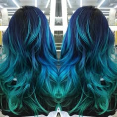 Aqua Hair, Wavy Curls, Teal Hair, Turquoise Hair, Beard Brush, Ombré Hair