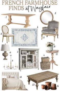 the french farmhouse finds at my fair are all white and beige, with blue accents