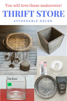 an advertisement for thrift store with pictures of items and text that reads, you will love these makeovers