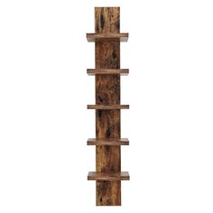 a tall wooden shelf with three shelves on each side and two smaller ones in the middle