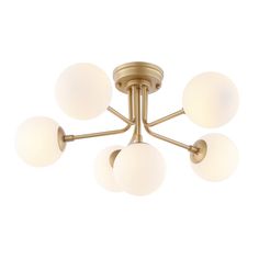 an image of a ceiling light with five lights on it's sides and four balls in the middle