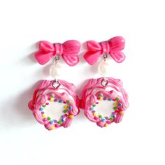 Cute Party Earrings For Mother's Day, Cute Earrings For Mother's Day Party, Pink Novelty Earrings For Party, Cute Round Jewelry For Party, Novelty Multicolor Earrings For Birthday, Sweet Pink Drop Earrings, Cute Multicolor Earrings For Mother's Day, Fun Pink Polymer Clay Earrings, Pink Fun Jewelry For Party