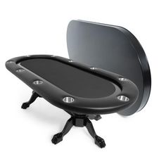 an image of a black poker table with the top open and its legs folded up