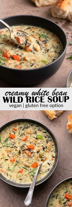 creamy white bean, wild rice soup with veggies and gluen free options