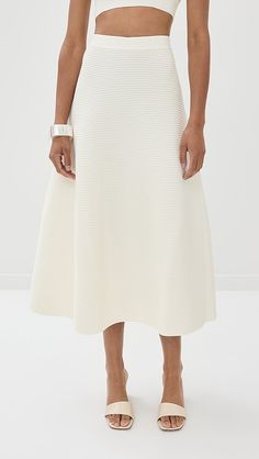 SIMKHAI Jennifer Skirt | Shopbop Elegant Ribbed Bottoms For Spring, Spring Ribbed Elastane Bottoms, Stretch Ribbed Bottoms, White Ribbed Skirt For Spring, White Ribbed Bottoms For Spring, Elegant White Ribbed Bottoms, Elegant Ribbed Bottoms For Summer, Elegant Ribbed Summer Bottoms, Basic Wardrobe Essentials