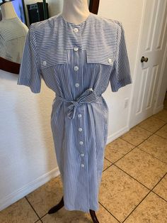 Size 12, fits more like a 10/12 Color Block Skirt, Skirt Suit Set, Pinstripe Dress, Vintage Nautical, Turtle Neck Dress, Work Blouse, Dress Clothes For Women, Nautical, Size 12