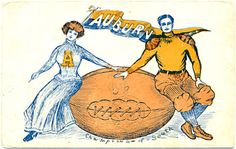 an advertisement for the auburn football team, with two women and one man standing on top of a ball