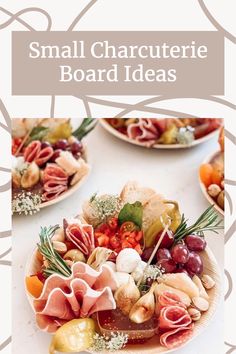 small charcuterie board ideas on plates with text overlay