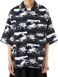 Editor's NotesThis short-sleeve shirt is printed with allover pattern of MASSNOUN's unique graphic artwork. It's cut for an oversized fit to layer over comfortably.- Collared neck- Button fastenings- One chest pocket- Drop shoulder- Short sleeves- Oversized fitMeasurements (in.) M / L - Total Length: 29.7 in. / 30.5 in. - Shoulder: 22.0 in. / 23.0 in. - Chest: 24.6 in. / 25.6 in. - Sleeve Length: 20.9 in. / 21.5 in.Model Info: 6' 0.8, 125.7 lbs / Fitting size LComposition & Care- 100% Polyester- Recommend separate hand wash inside out for the first wash- Do not tumble dry- Do not bleach- Refer to the care labelDesigner- by MASSNOUN Patterned Short Sleeve Shirt With All Over Print, Black Casual Tops With Exclusive Print, Relaxed Fit Shirt With All Over Print, Relaxed Fit Patterned Shirt With All Over Print, Patterned Shirt With All Over Print And Relaxed Fit, Relaxed Fit Tops With Unique Print And Short Sleeves, Casual Patterned Short Sleeve Shirt With Graphic Print, Oversized Short Sleeve Top With All Over Print, Relaxed Fit Shirt With Graphic Print And Camp Collar