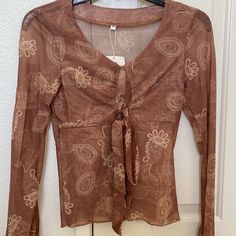 Vintage Brown Shirt Cute Dressy Shirts, Y2k Long Sleeve Shirt For Spring, Y2k Long Sleeve Summer Shirt, Y2k Style Long Sleeve Summer Shirt, Brown Y2k Tops For Summer, Brown Y2k Style Summer Tops, Trendy Brown Spring Blouse, 90s Style Brown Tops For Fall, 90s Brown Tops For Fall