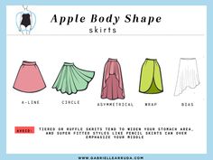 Build a closet that makes your apple body shape shine! Here are some tips and ideas on how to dress to look your best. From skirts to pants, these style suggestions will help you look amazing! Find apple body shape outfits, apple body shape style tips, and silhouettes that flatter your oval body. Find the best styles for the apple or oval body shape. Apple body shape blouses, dresses, jackets, coats, jean suggestions. Cute Apple Body Outfits, Apple Body Shape Skirts, Best Skirt For Apple Shape, Apple Shape Skirts, Apple Shape Skirt Outfits, Plus Size Apple Shape Outfits Summer, How To Dress Apple Shape, Skirt For Apple Shape