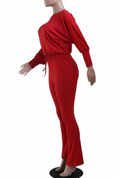 Off Shoulder Batwing Sleeve Drawstring Waist Flared Leg Jumpsuit Make Your Outfit, Batwing Sleeve, Mix N Match, Bat Wings, Two Piece Sets, Mix And Match, Polyester Material, Drawstring Waist, Stretch Fabric