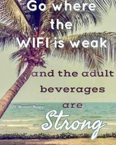 a palm tree with the words, go where the wifi is weak and the adult beverages are strong