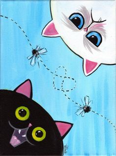 a painting of two black cats in front of a full moon with spider webs