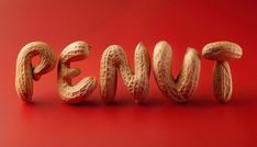 peanuts spelling the word peanut on a red background